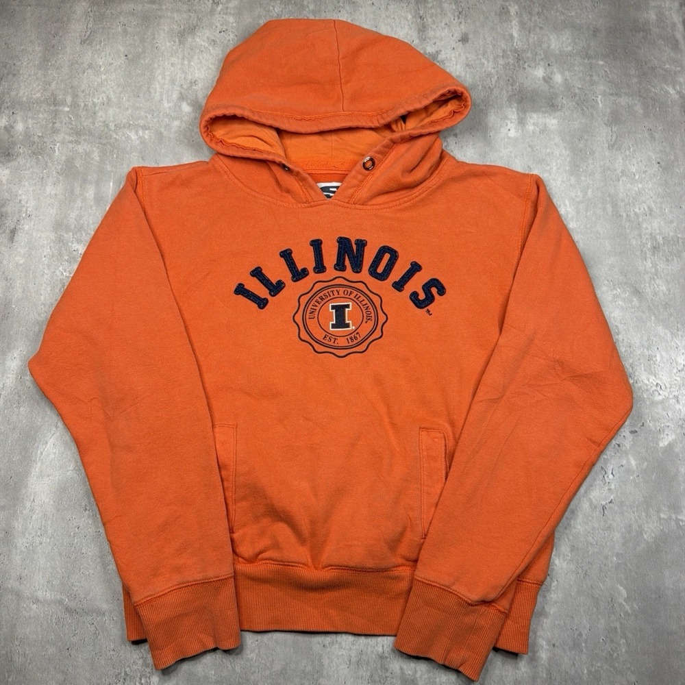 Vintage University of Illinois Illini Hoodie Sweatshirt Size M Y2K Stadium Puff